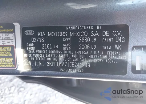 2018 Kia Forte S from USA, damaged, VIN 3KPFL4A71JE241949